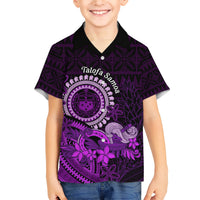Purple Talofa Samoa Family Matching Short Sleeve Bodycon Dress and Hawaiian Shirt Samoan Kava Bowl Siapo Pattern LT14 Son's Shirt Purple - Polynesian Pride