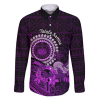 Purple Talofa Samoa Family Matching Tank Maxi Dress and Hawaiian Shirt Samoan Kava Bowl Siapo Pattern LT14 Dad's Shirt - Long Sleeve Purple - Polynesian Pride