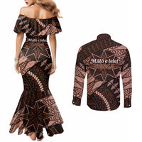 Malo e lelei Tonga Couples Matching Mermaid Dress and Long Sleeve Button Shirt Tongan Ngatu Pattern Vintage Vibes LT14 - Polynesian Pride