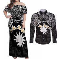 Ekamowir Omo Nauru Couples Matching Off Shoulder Maxi Dress and Long Sleeve Button Shirt Naoero Twelve-pointed Star Polynesian Tattoo