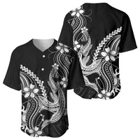 Black Aloha Hawaii Baseball Jersey Polynesian Shark Tattoo With Plumeria - Polynesian Pride