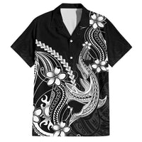 Black Aloha Hawaii Family Matching Off Shoulder Maxi Dress and Hawaiian Shirt Polynesian Shark Tattoo With Plumeria LT14 Dad's Shirt - Short Sleeve Black - Polynesian Pride