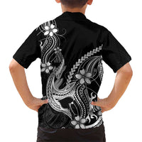 Black Aloha Hawaii Family Matching Summer Maxi Dress and Hawaiian Shirt Polynesian Shark Tattoo With Plumeria LT14 - Polynesian Pride