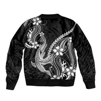 Black Aloha Hawaii Sleeve Zip Bomber Jacket Polynesian Shark Tattoo With Plumeria LT14 - Polynesian Pride