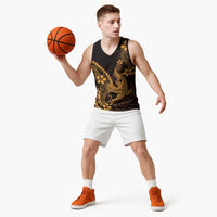 Gold Black Aloha Hawaii Basketball Jersey Polynesian Shark Tattoo With Plumeria - Polynesian Pride