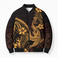 Gold Black Aloha Hawaii Bomber Puffer Jacket Polynesian Shark Tattoo With Plumeria LT14 Unisex Gold - Polynesian Pride