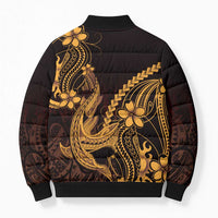 Gold Black Aloha Hawaii Bomber Puffer Jacket Polynesian Shark Tattoo With Plumeria LT14 - Polynesian Pride