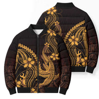 Gold Black Aloha Hawaii Bomber Puffer Jacket Polynesian Shark Tattoo With Plumeria LT14 - Polynesian Pride
