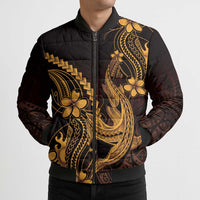 Gold Black Aloha Hawaii Bomber Puffer Jacket Polynesian Shark Tattoo With Plumeria LT14 - Polynesian Pride