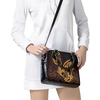 Gold Black Aloha Hawaii Shoulder Handbag Polynesian Shark Tattoo With Plumeria - Polynesian Pride