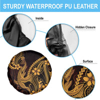 Gold Black Aloha Hawaii Spare Tire Cover Polynesian Shark Tattoo With Plumeria - Polynesian Pride