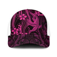 Pink Black Aloha Hawaii Baseball Net Cap Polynesian Shark Tattoo With Plumeria - Polynesian Pride