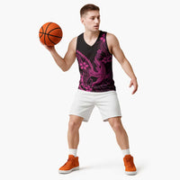 Pink Black Aloha Hawaii Basketball Jersey Polynesian Shark Tattoo With Plumeria - Polynesian Pride