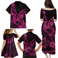 Pink Black Aloha Hawaii Family Matching Puletasi and Hawaiian Shirt Polynesian Shark Tattoo With Plumeria LT14 - Polynesian Pride