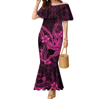 Pink Black Aloha Hawaii Mermaid Dress Polynesian Shark Tattoo With Plumeria - Polynesian Pride
