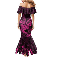 Pink Black Aloha Hawaii Mermaid Dress Polynesian Shark Tattoo With Plumeria - Polynesian Pride