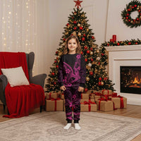 Pink Black Aloha Hawaii Christmas Pajama Set Polynesian Shark Tattoo With Plumeria - Polynesian Pride