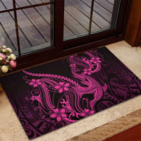 Pink Black Aloha Hawaii Rubber Doormat Polynesian Shark Tattoo With Plumeria - Polynesian Pride