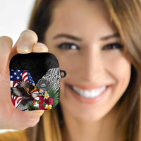 United States and American Samoa AirPods Case USA Flag Eagle With Seal Tropical Flowers