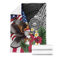 United States and American Samoa Blanket USA Flag Eagle With Seal Tropical Flowers
