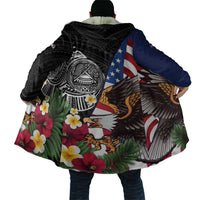 United States and American Samoa Cloak USA Flag Eagle With Seal Tropical Flowers