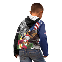 United States and American Samoa Kid Hoodie USA Flag Eagle With Seal Tropical Flowers