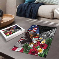 United States and American Samoa Puzzle USA Flag Eagle With Seal Tropical Flowers