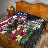 United States and American Samoa Quilt USA Flag Eagle With Seal Tropical Flowers
