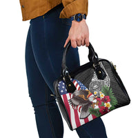 United States and American Samoa Shoulder Handbag USA Flag Eagle With Seal Tropical Flowers