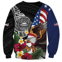 United States and American Samoa Sweatshirt USA Flag Eagle With Seal Tropical Flowers