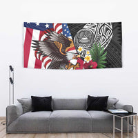 United States and American Samoa Tapestry USA Flag Eagle With Seal Tropical Flowers