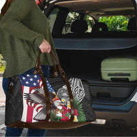 United States and American Samoa Travel Bag USA Flag Eagle With Seal Tropical Flowers