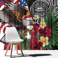 United States and American Samoa Window Curtain USA Flag Eagle With Seal Tropical Flowers