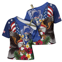 United States and Northern Mariana Islands Cross Shoulder Shirt USA Flag Eagle CNMI Latte Stone Tropical Flowers LT14 - Polynesian Pride