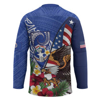 United States and Northern Mariana Islands Hockey Jersey USA Flag Eagle CNMI Latte Stone Tropical Flowers LT14 - Polynesian Pride