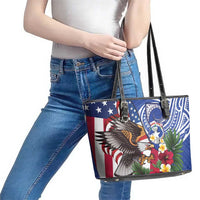 United States and Northern Mariana Islands Leather Tote Bag USA Flag Eagle CNMI Latte Stone Tropical Flowers