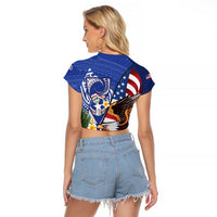 United States and Northern Mariana Islands Raglan Cropped T Shirt USA Flag Eagle CNMI Latte Stone Tropical Flowers LT14 - Polynesian Pride