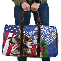 United States and Northern Mariana Islands Travel Bag USA Flag Eagle CNMI Latte Stone Tropical Flowers LT14 Blue - Polynesian Pride