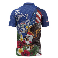 United States and Northern Mariana Islands Zipper Polo Shirt USA Flag Eagle CNMI Latte Stone Tropical Flowers LT14 - Polynesian Pride