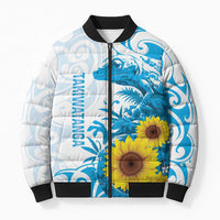New Zealand Autism Awareness Month Bomber Puffer Jacket Takiwatanga Maori Lizard With Sunflower - Polynesian Pride