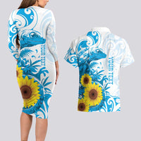 New Zealand Autism Awareness Month Couples Matching Long Sleeve Bodycon Dress and Hawaiian Shirt Takiwatanga Maori Lizard With Sunflower