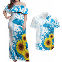 New Zealand Autism Awareness Month Couples Matching Off Shoulder Maxi Dress and Hawaiian Shirt Takiwatanga Maori Lizard With Sunflower