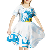 New Zealand Autism Awareness Month Kid Short Sleeve Dress Takiwatanga Maori Lizard With Sunflower
