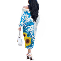 New Zealand Autism Awareness Month Off The Shoulder Long Sleeve Dress Takiwatanga Maori Lizard With Sunflower