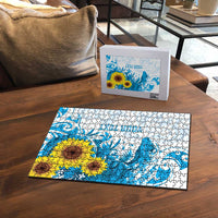 New Zealand Autism Awareness Month Puzzle Takiwatanga Maori Lizard With Sunflower - Polynesian Pride