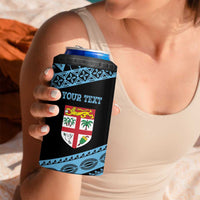 Fiji Rugby 2025 Custom 4 in 1 Can Cooler Tumbler Fijian Tapa Toso Viti Toso - Black