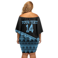 Fiji Rugby 2025 Custom Family Matching Off Shoulder Short Dress and Hawaiian Shirt Fijian Tapa Toso Viti Toso - Black