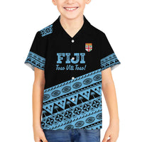 Fiji Rugby 2025 Custom Family Matching Off Shoulder Short Dress and Hawaiian Shirt Fijian Tapa Toso Viti Toso - Black