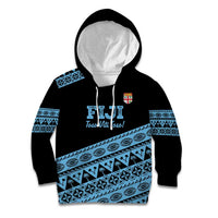 Fiji Rugby 2025 Custom Kid Hoodie Fijian Tapa Toso Viti Toso - Black