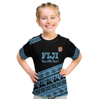 Fiji Rugby 2025 Custom Kid T Shirt Fijian Tapa Toso Viti Toso - Black